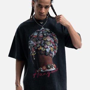 Concert Outfit Street Washed Portrait Print T-Shirt