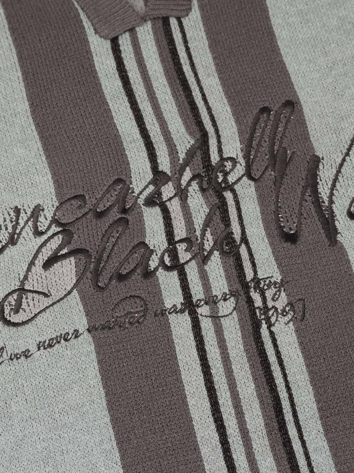 Concert Outfit Striped Embroidered Knit Polo Sweater Concert Outfit Striped Embroidered Knit Polo Sweater