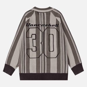 Concert Outfit Striped Embroidered Knit Polo Sweater