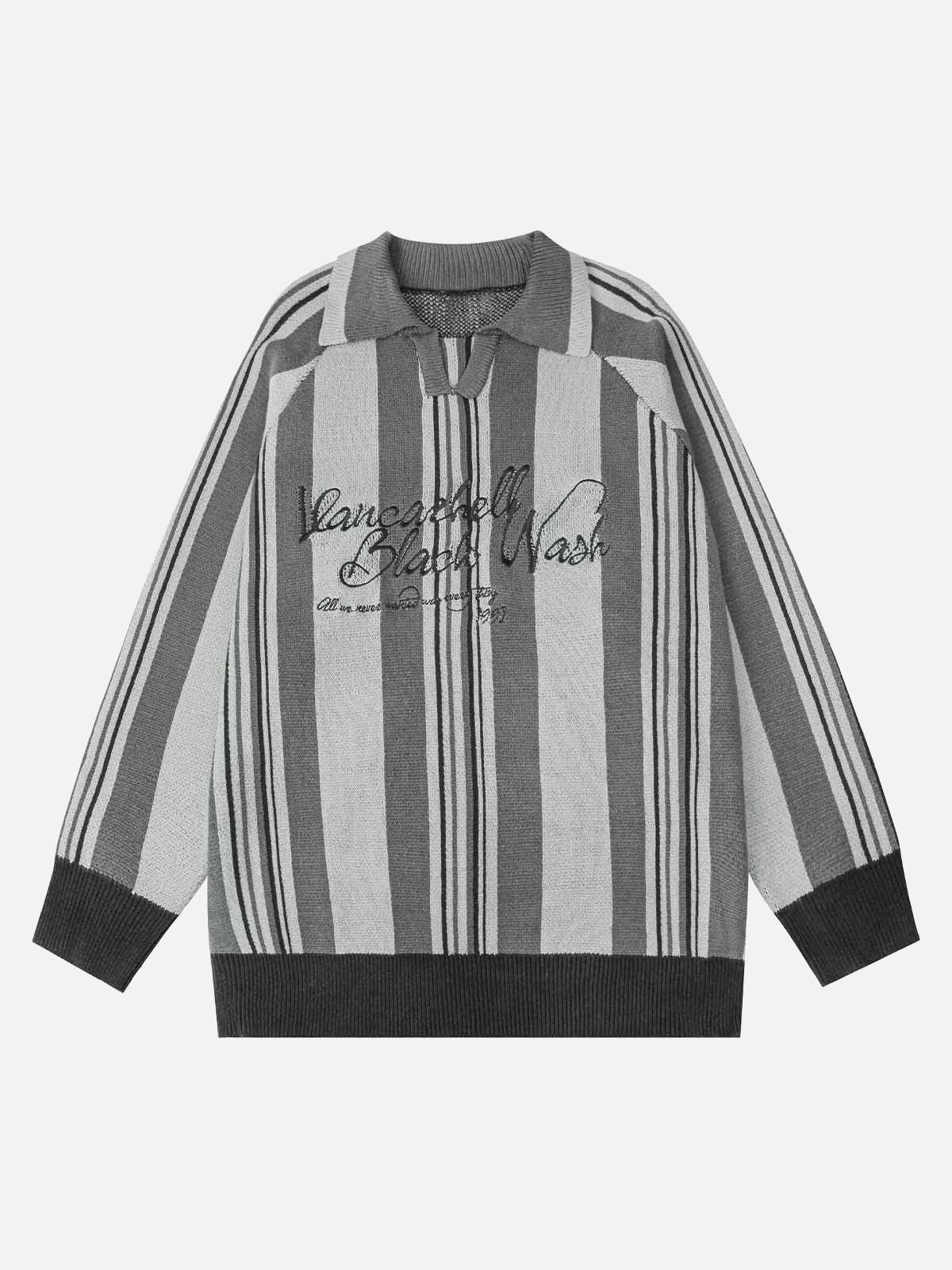 Concert Outfit Striped Embroidered Knit Polo Sweater Concert Outfit Striped Embroidered Knit Polo Sweater
