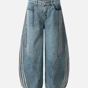Concert Outfit Striped Stitching Barrel Jeans