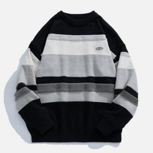 Concert Outfit Stripes Splicing Sweater