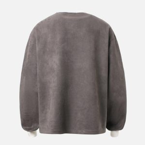 Concert Outfit Suede Contrast Stripe Embroidered Long SleeveT-Shirt