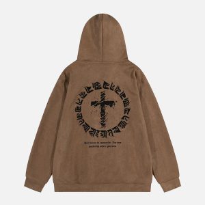 Concert Outfit Suede Cross Print Hoodie