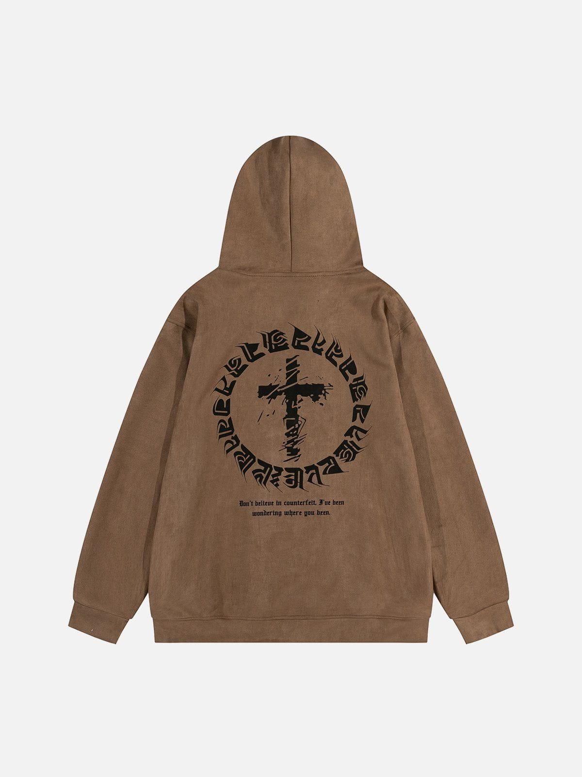 Concert Outfit Suede Cross Print Hoodie Concert Outfit Suede Cross Print Hoodie