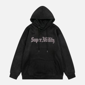 Concert Outfit Suede Cross Print Hoodie