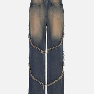 Concert Outfit Symmetrical Raw Edge Straight-Leg Jeans