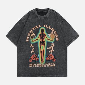 Concert Outfit Thermal Image Skull Print Tee