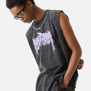 Concert Outfit ThesupermadeVintage Metallic Phantom Letter Distressed Washed Vest