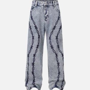 Concert Outfit Thorn Chain Embroidered Jeans