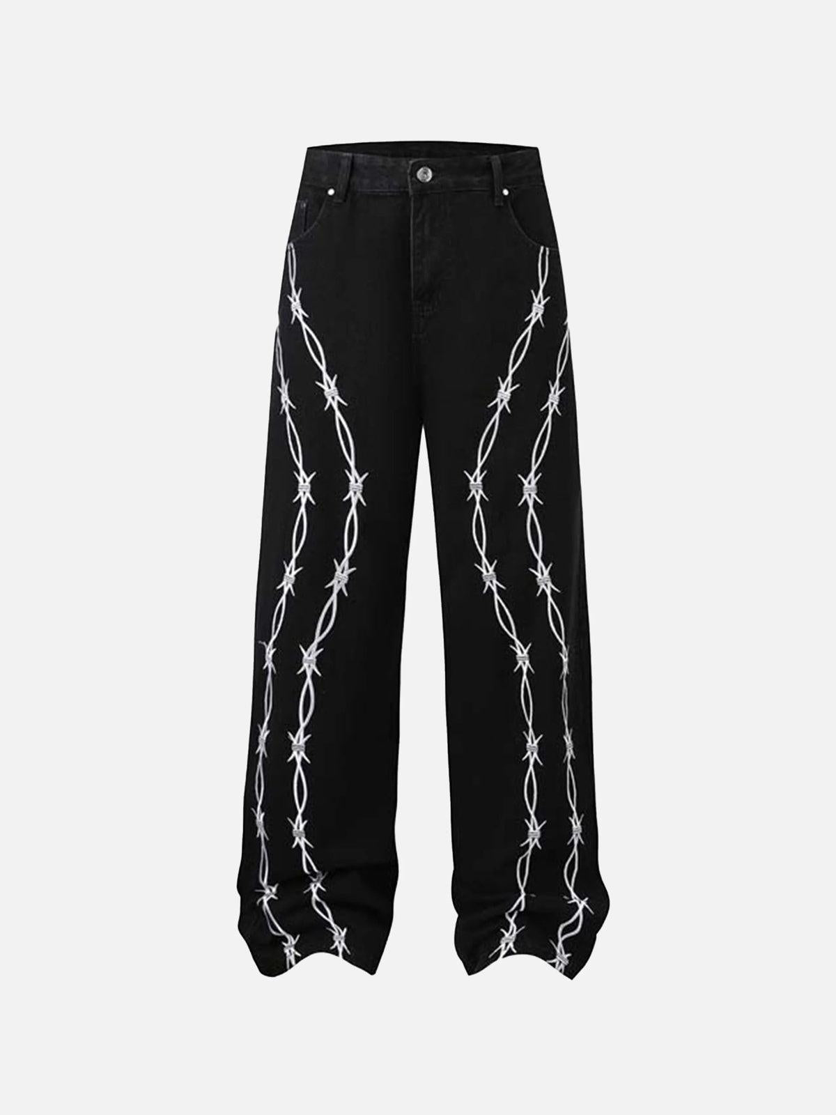 Concert Outfit Thorn Chain Embroidered Jeans Concert Outfit Thorn Chain Embroidered Jeans