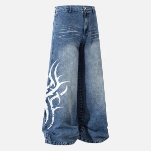 Concert Outfit Thorn Print Washed Oversized Jeans