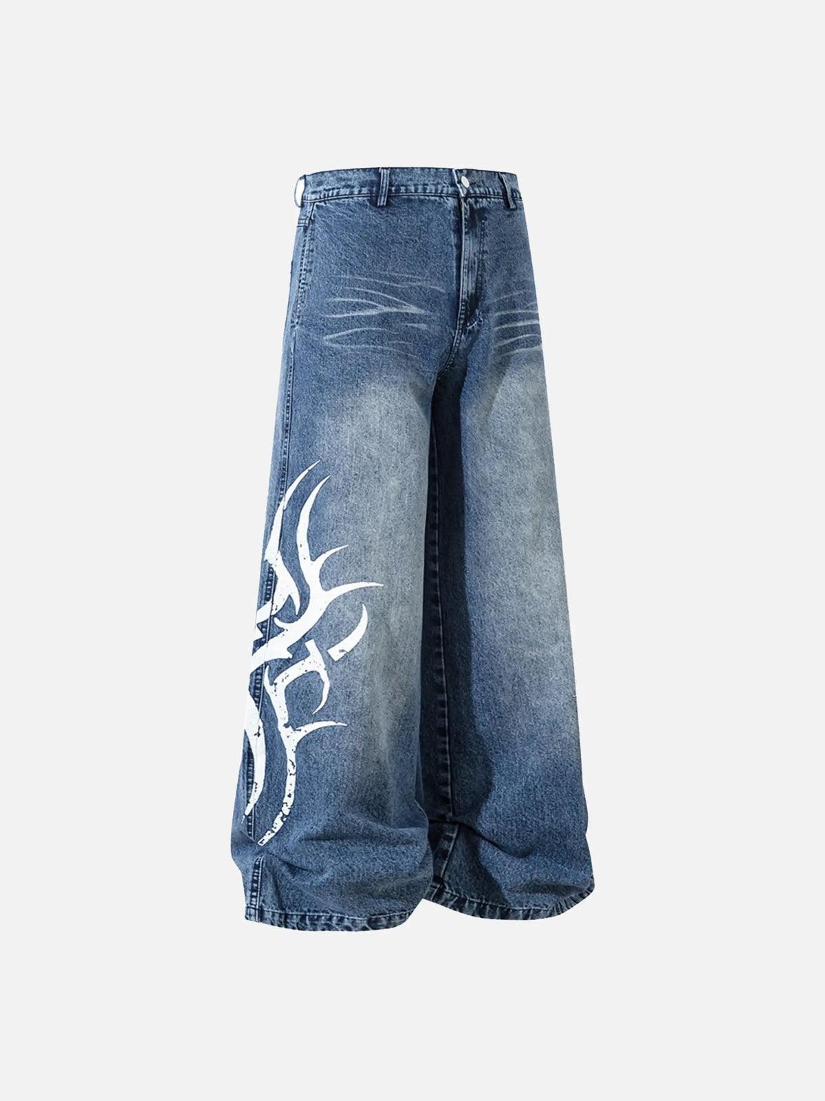 Concert Outfit Thorn Print Washed Oversized Jeans Concert Outfit Thorn Print Washed Oversized Jeans