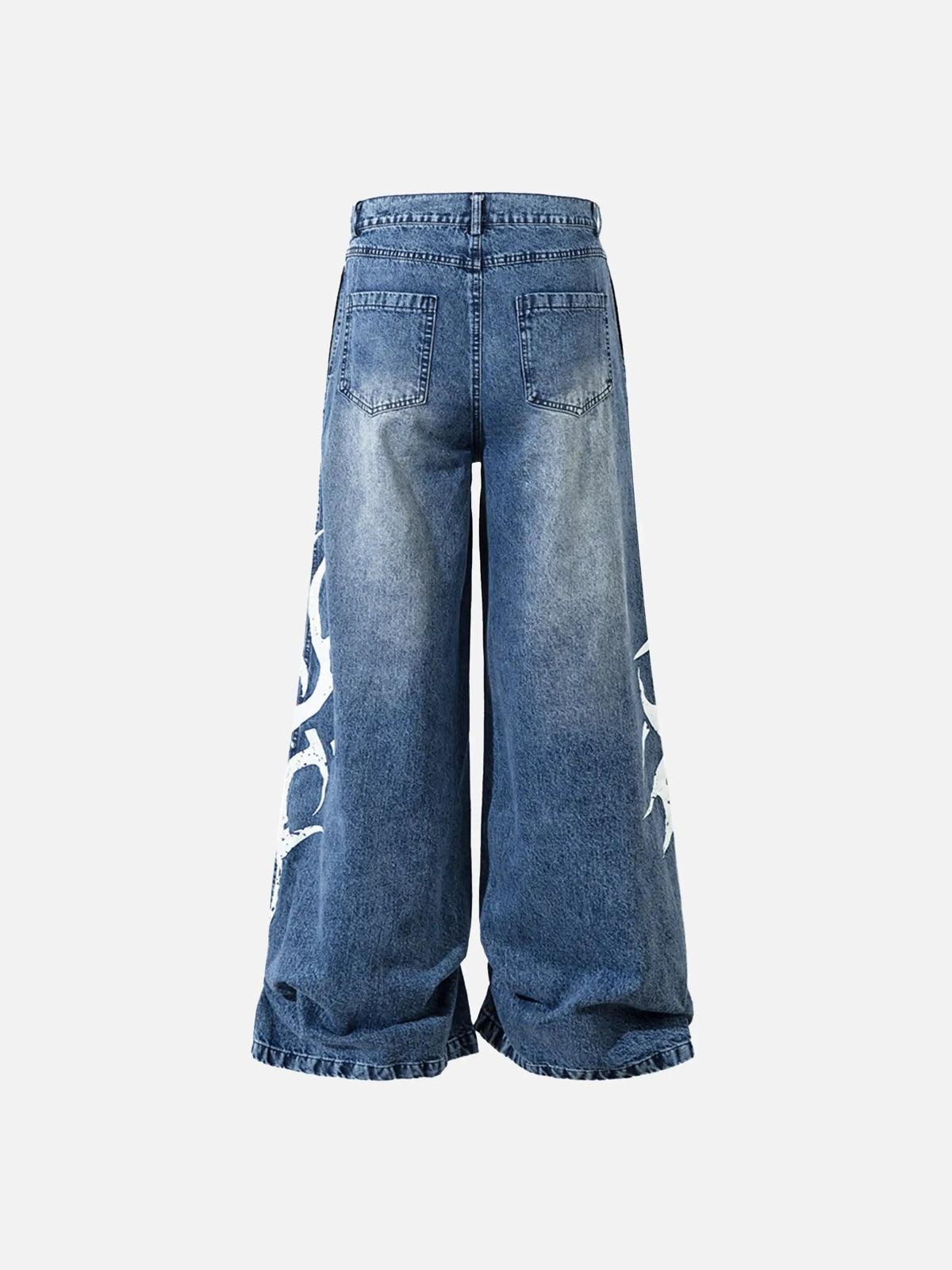 Concert Outfit Thorn Print Washed Oversized Jeans Concert Outfit Thorn Print Washed Oversized Jeans