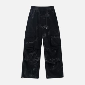 Concert Outfit Tie-Dye Pleated Corduroy Multi-Pocket Pants