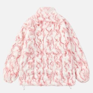 Concert Outfit Tie-Dye Stand Collar Sherpa Jacket