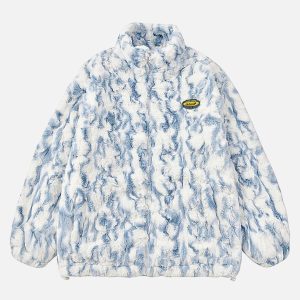 Concert Outfit Tie-Dye Stand Collar Sherpa Jacket