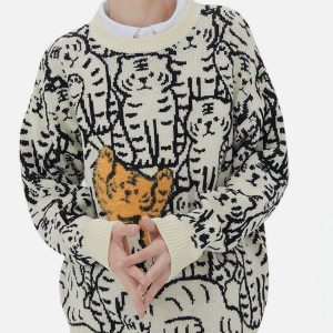 Concert Outfit Tiger Pattern Knit Sweater
