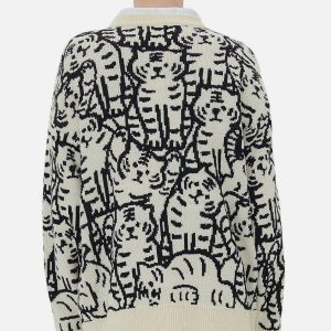 Concert Outfit Tiger Pattern Knit Sweater