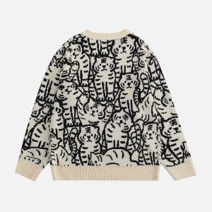 Concert Outfit Tiger Pattern Knit Sweater