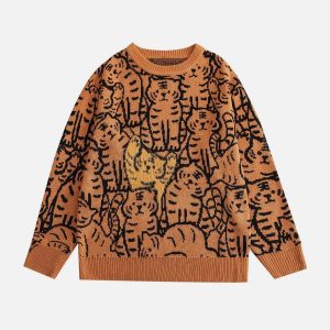 Concert Outfit Tiger Pattern Knit Sweater
