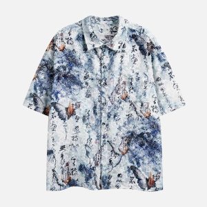 Concert Outfit Traditional Calligraphy Print Short-Sleeve Shirt