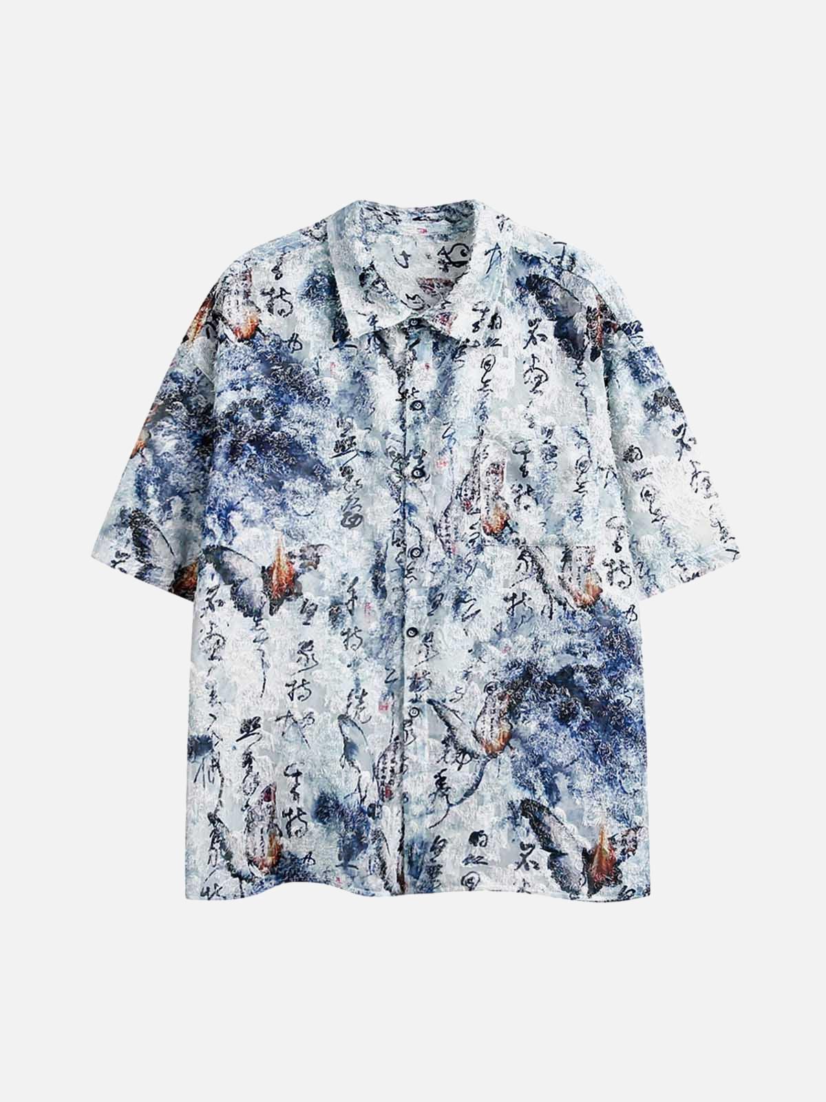 Concert Outfit Traditional Calligraphy Print Short-Sleeve Shirt Concert Outfit Traditional Calligraphy Print Short-Sleeve Shirt