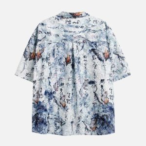 Concert Outfit Traditional Calligraphy Print Short-Sleeve Shirt