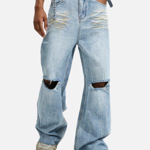 Concert Outfit Trendy Wide-Leg Ripped Jeans