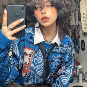 Concert Outfit Van Gogh Oil Painting Knit Sweater