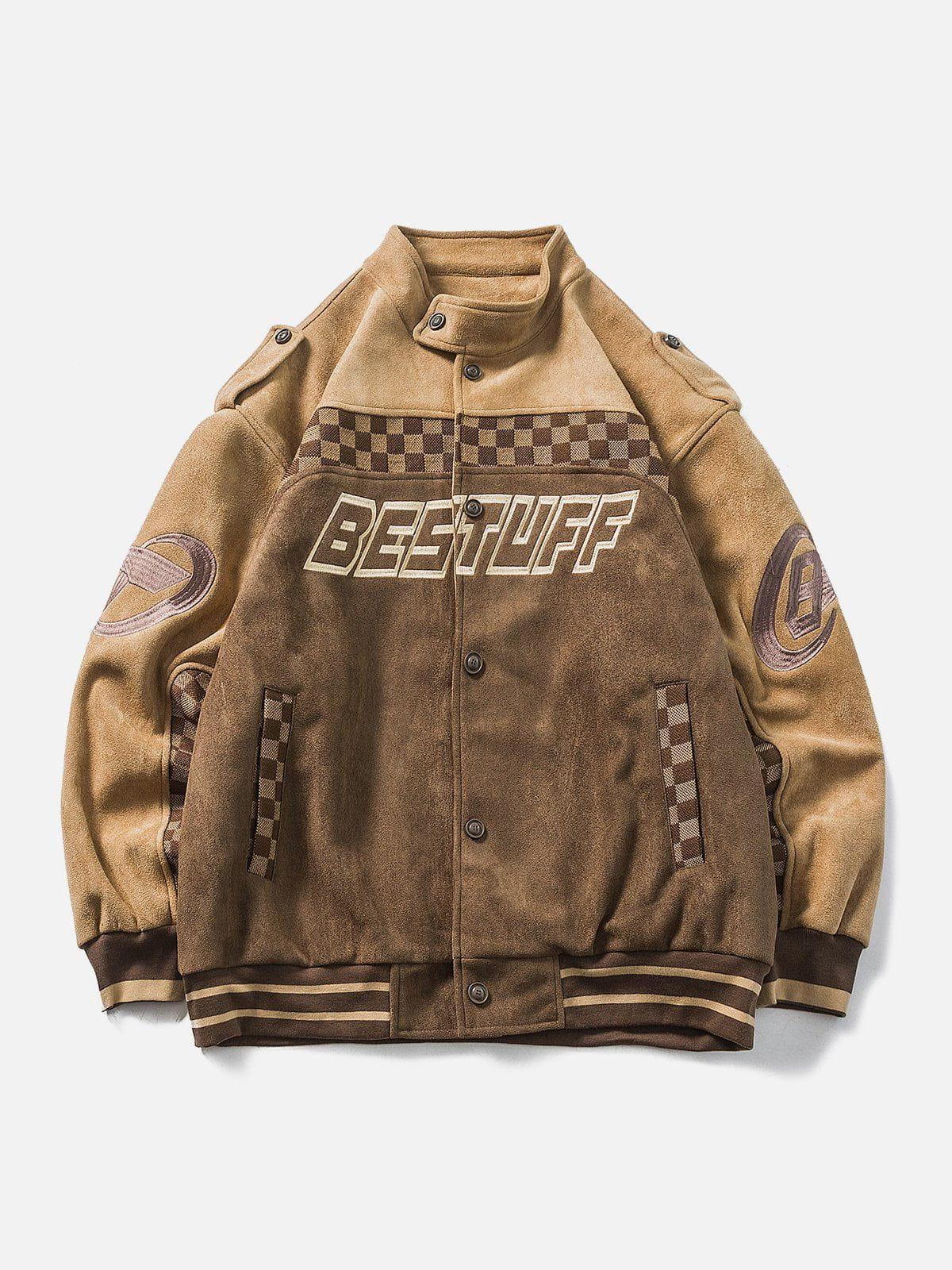 Concert Outfit Velvet Checkerboard Patchwork Racing Jacket Concert Outfit Velvet Checkerboard Patchwork Racing Jacket