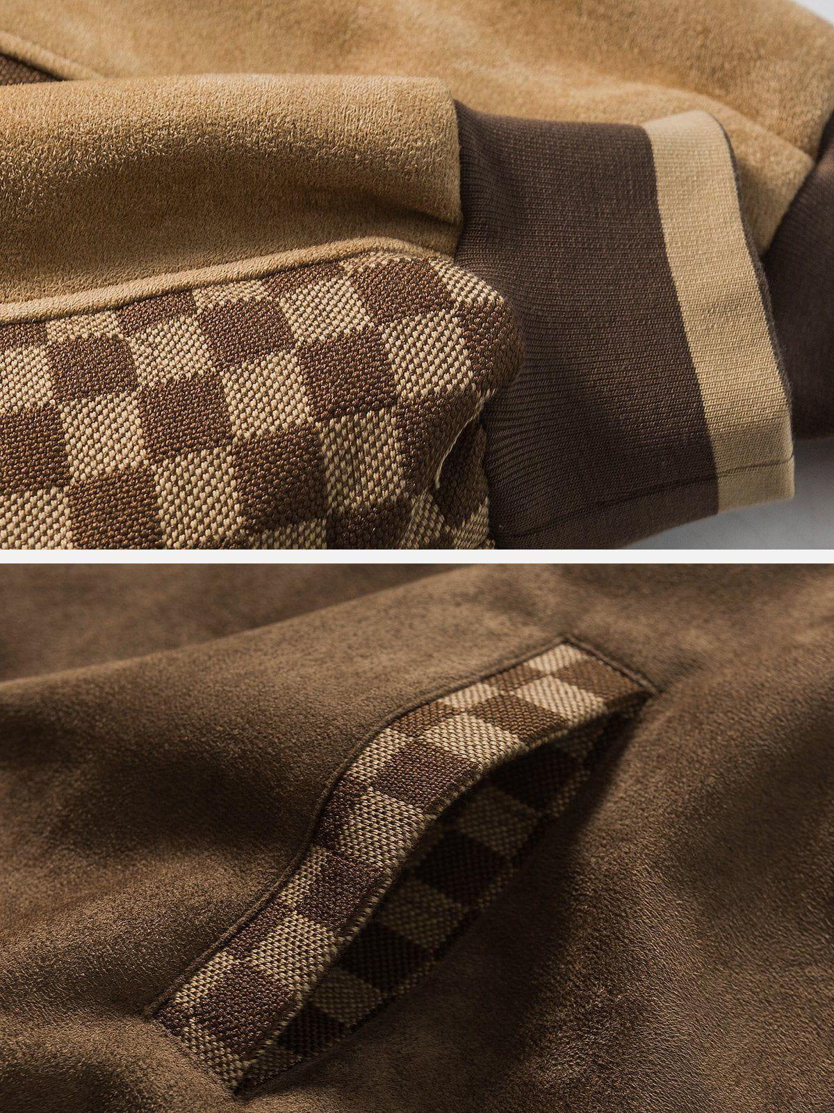 Concert Outfit Velvet Checkerboard Patchwork Racing Jacket Concert Outfit Velvet Checkerboard Patchwork Racing Jacket