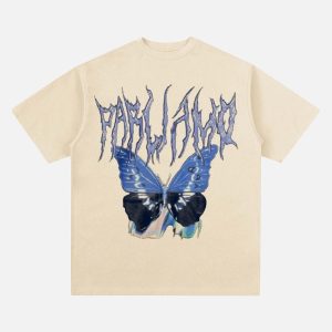 Concert Outfit Vintage Butterfly Print Loose T-Shirt