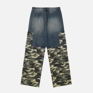 Concert Outfit Vintage Camouflage Patchwork Cargo Jeans