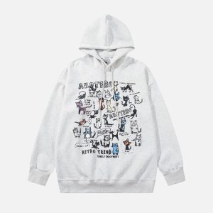 Concert Outfit Vintage Cat Print Hoodie