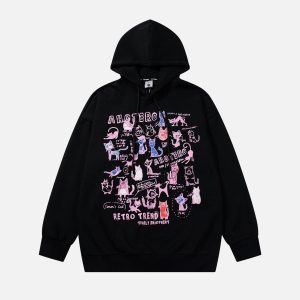 Concert Outfit Vintage Cat Print Hoodie