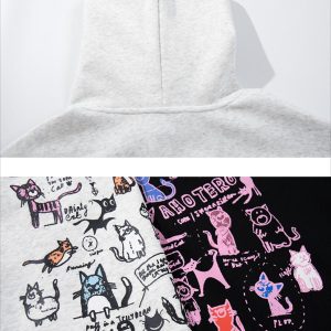 Concert Outfit Vintage Cat Print Hoodie