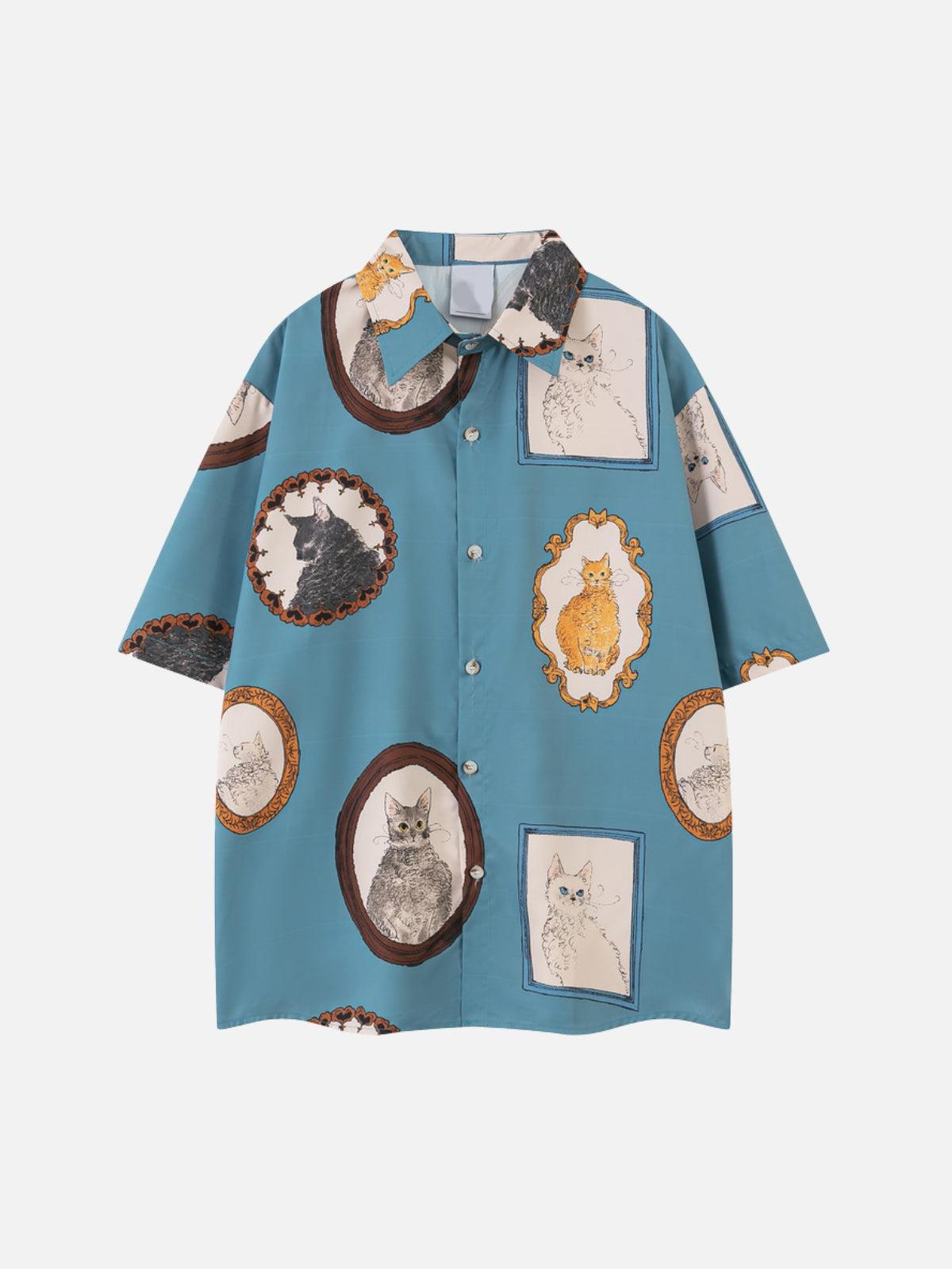Concert Outfit Vintage Cat Print Short Sleeve Shirt Concert Outfit Vintage Cat Print Short Sleeve Shirt
