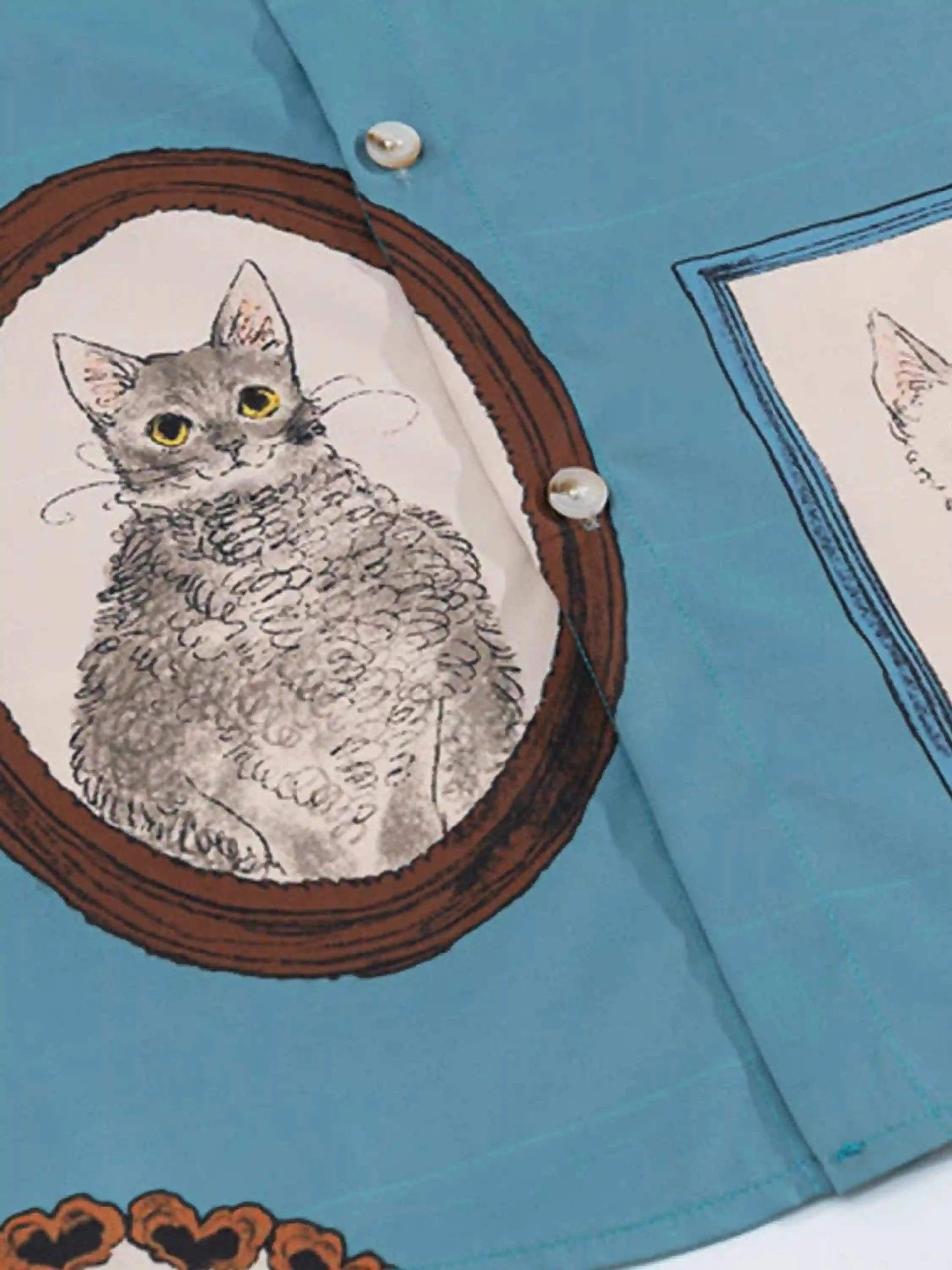 Concert Outfit Vintage Cat Print Short Sleeve Shirt Concert Outfit Vintage Cat Print Short Sleeve Shirt