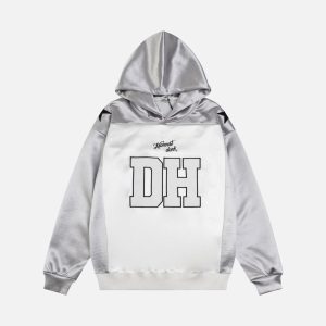 Concert Outfit Vintage Collision Color Letter Embroidery Hoodie