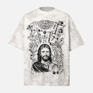Concert Outfit Vintage Cross Figure Print T-Shirt