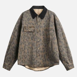 Concert Outfit Vintage Distressed Cheetah Print Denim Shirt