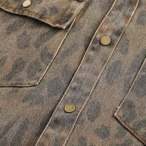 Concert Outfit Vintage Distressed Cheetah Print Denim Shirt