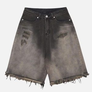 Concert Outfit Vintage Distressed Denim Gradient Shorts