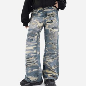 Concert Outfit Vintage Distressed Print 'Ripped' Jeans