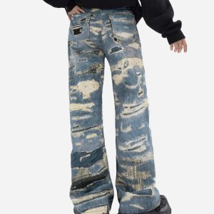Concert Outfit Vintage Distressed Print 'Ripped' Jeans