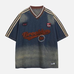 Concert Outfit Vintage Distressed Washed Gradient Denim T-Shirt