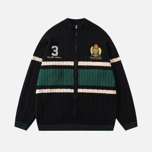 Concert Outfit Vintage Embroidery Collision Color Leisure Sweater