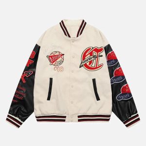 Concert Outfit Vintage Flock Print Varsity Jacket
