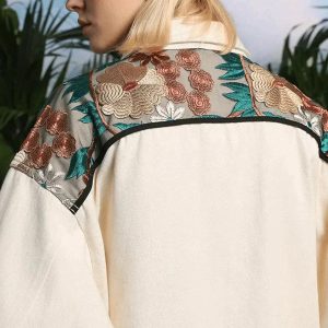 Concert Outfit Vintage Flower Embroidery Stitching Jacket